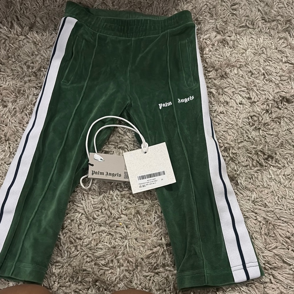 Palm Angels Kids Forest Green Joggers with White Stripes